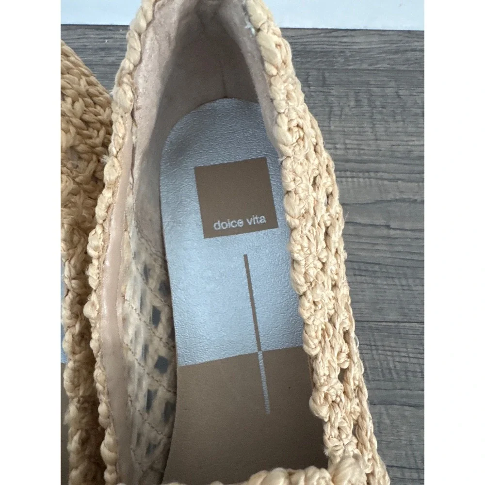 Dolce Vita Tan Woven Raffia Platform Loafers Knotted Bow Espadrille Shoes